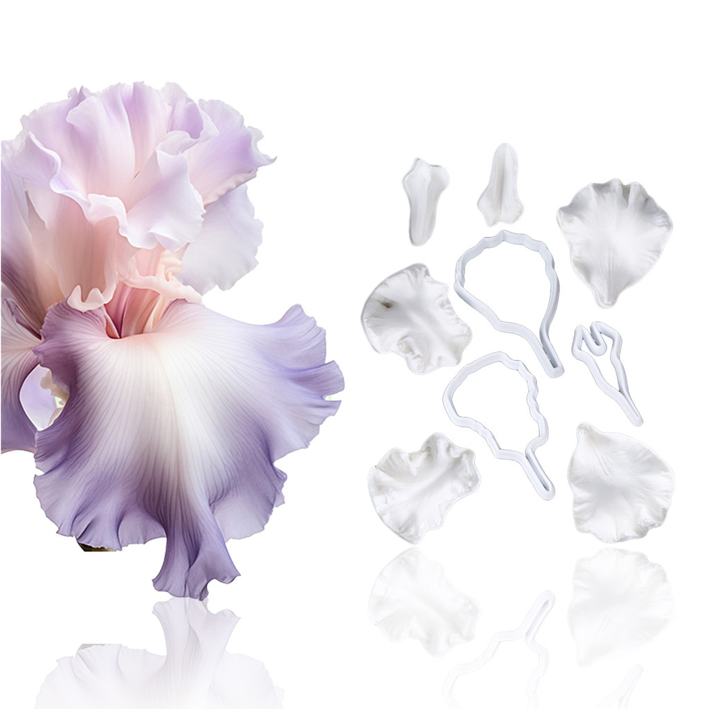 Iris ดอกไม้ Fondant Mould ชุดกลีบหลอดเลือดดําซิลิโคน Mould พร้อมเครื่องตัดพลาสติกชุด DIY Clay,Sugarcraft,Fondant Mould สําหรับตกแต่งเค้กจําลองน้ําตาลดอกไม้