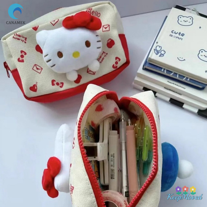 Keepmoving Sanrio Hello Kitty กล่องดินสอ MINISO อะนิเมะการ์ตูนน่ารักกระเป๋าเครื่องสําอาง Kawaii อุปกรณ์การเรียนแฟชั่นสาวและเด็กของขวัญวันหยุดใหม่