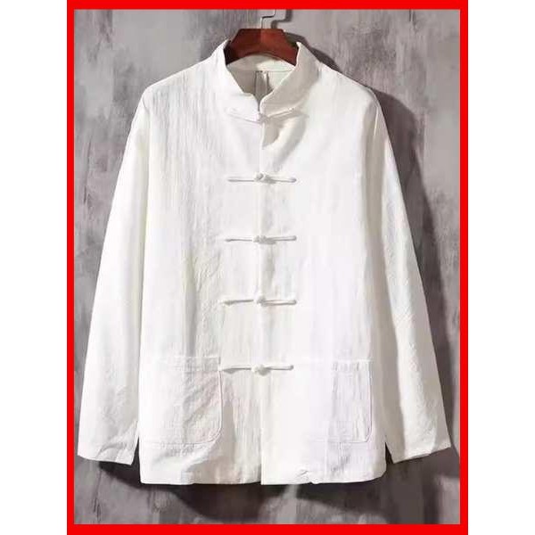 เสื้อโปโลชาย ใหม่สไตล์จีนแนววินเทจแบบลำลองสไตล์จีนเสื้อคอตตอน100% สไตล์จีนเสื้อเชิ้ตชายแขนยาวทรงหลวมคอตั้งทูนิคเสื้อแบบบาง