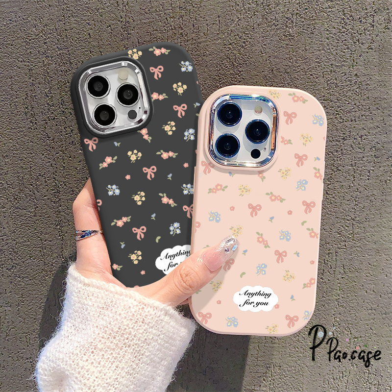 ดอกไม้โบว์เล็ก ๆ เลนส์โลหะเข้ากันได้เคสไอโฟน 11 15 13 XR 14 12 Pro Max 7 Plus 8 7 14 15 Plus X XS Max SE 2020 เคส