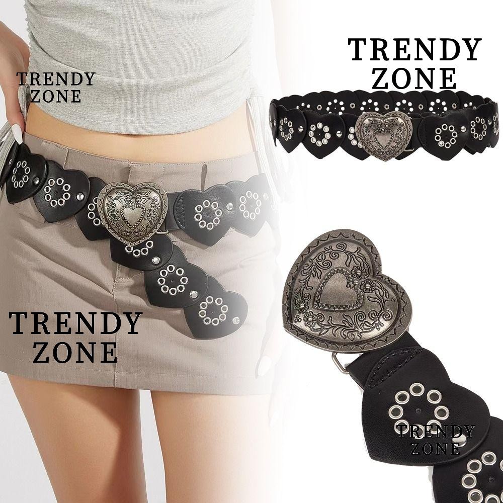 Trendyzone Punk Waistband, Love Heart Vintage Wide Leather Belt, Y2K Versatile Luxury Design สายรัดเอว