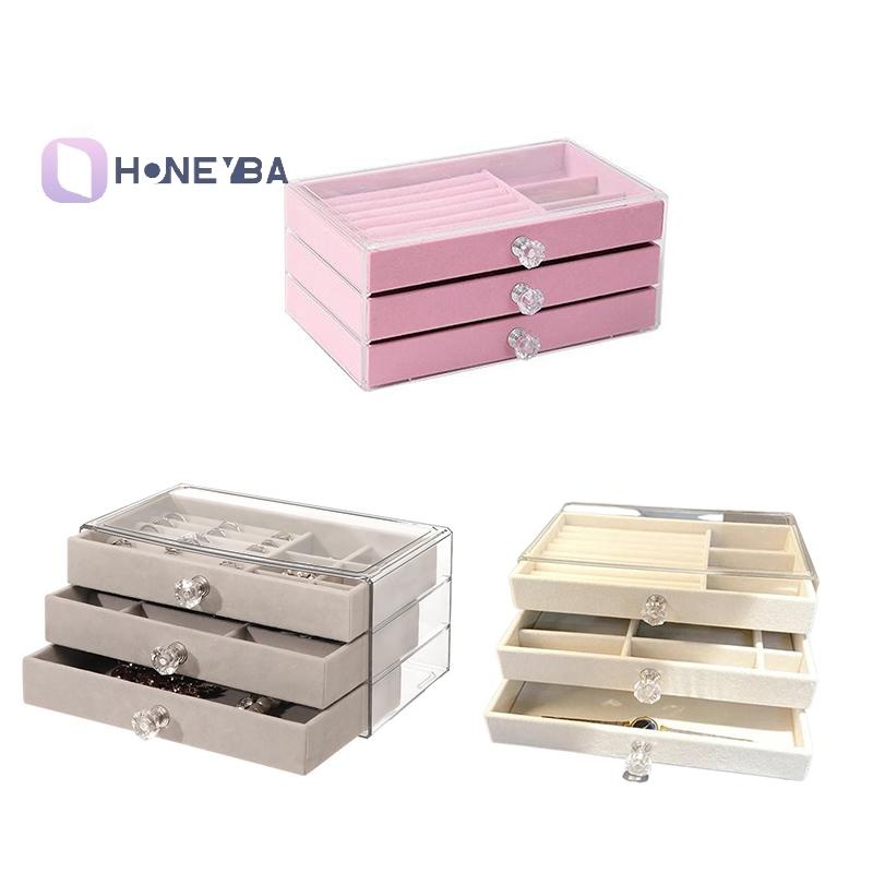 <Honeyby> กล่องเก็บเครื่องประดับบ้านกล่องแสดงเครื่องประดับหลายชั้นลิ้นชักสร้อยคอต่างหูแหวนเครื่องประดับ Organizer Nice