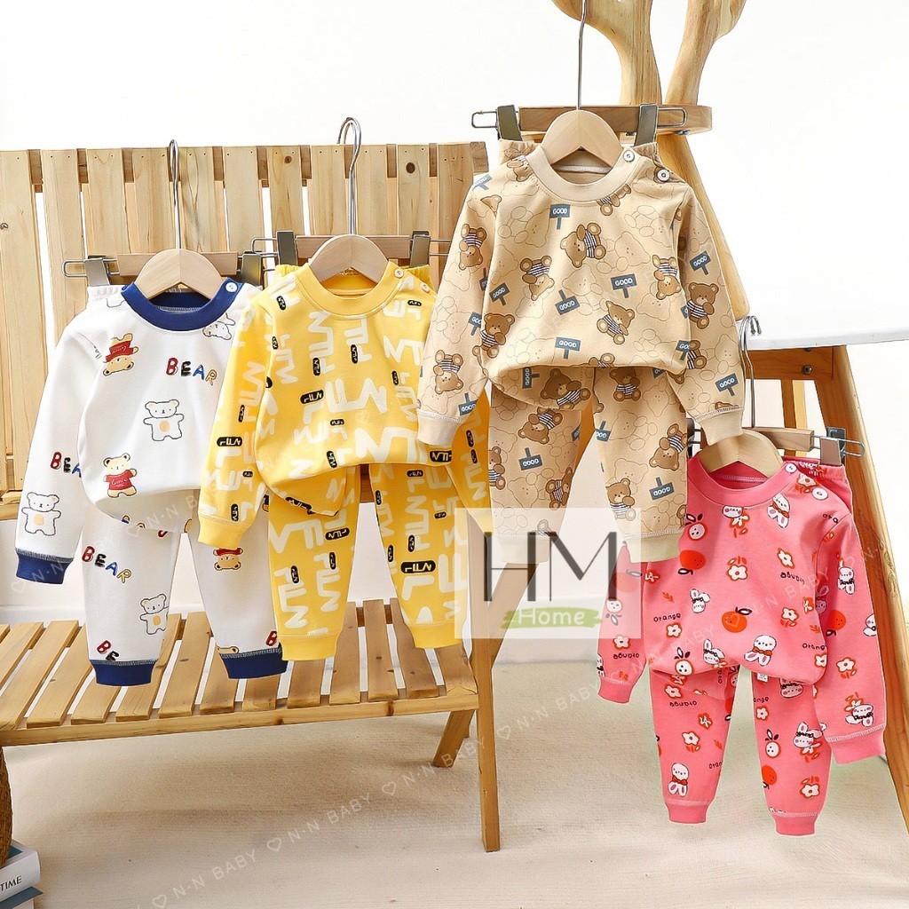 ชุดนอนแขนยาว ขายาว เสื้อผ้าเด็ก ชุดนอนกันหนาว ผ้าcotton อายุ6เดือน-3ปี
