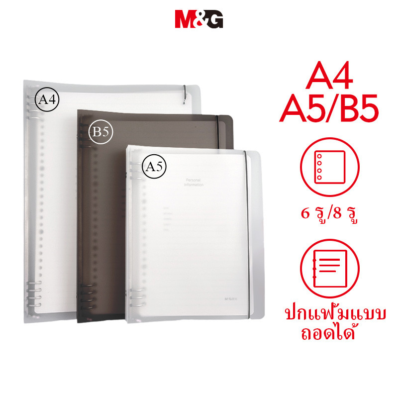 M&g A4/A5/B5 60 แผ่นโน้ตบุ๊คหลวมแบบเติมโน้ตบุ๊คหลวมใบหน้าด้านในสมุดงานหนังสือเล่มเดียว MG