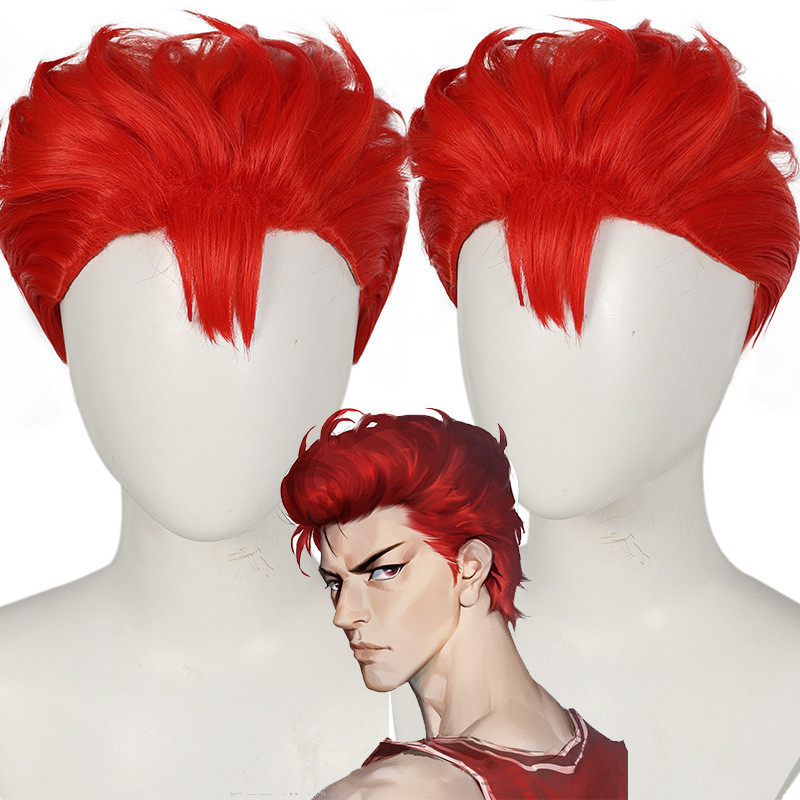 Sakuragi Hanamichi คอสเพลย์วิกผมอะนิเมะ SLAM DUNK สั้นสีแดงสังเคราะห์ทนความร้อนผม
