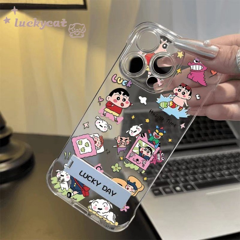 Iphone 16 15 14 13 12 11 Pro Max X Xr Xs Max 7 8 Plus SE2020 เคสโทรศัพท์การ์ตูนน่ารัก Happy Xiao Xin + ขาตั้งโลหะปกแข็ง