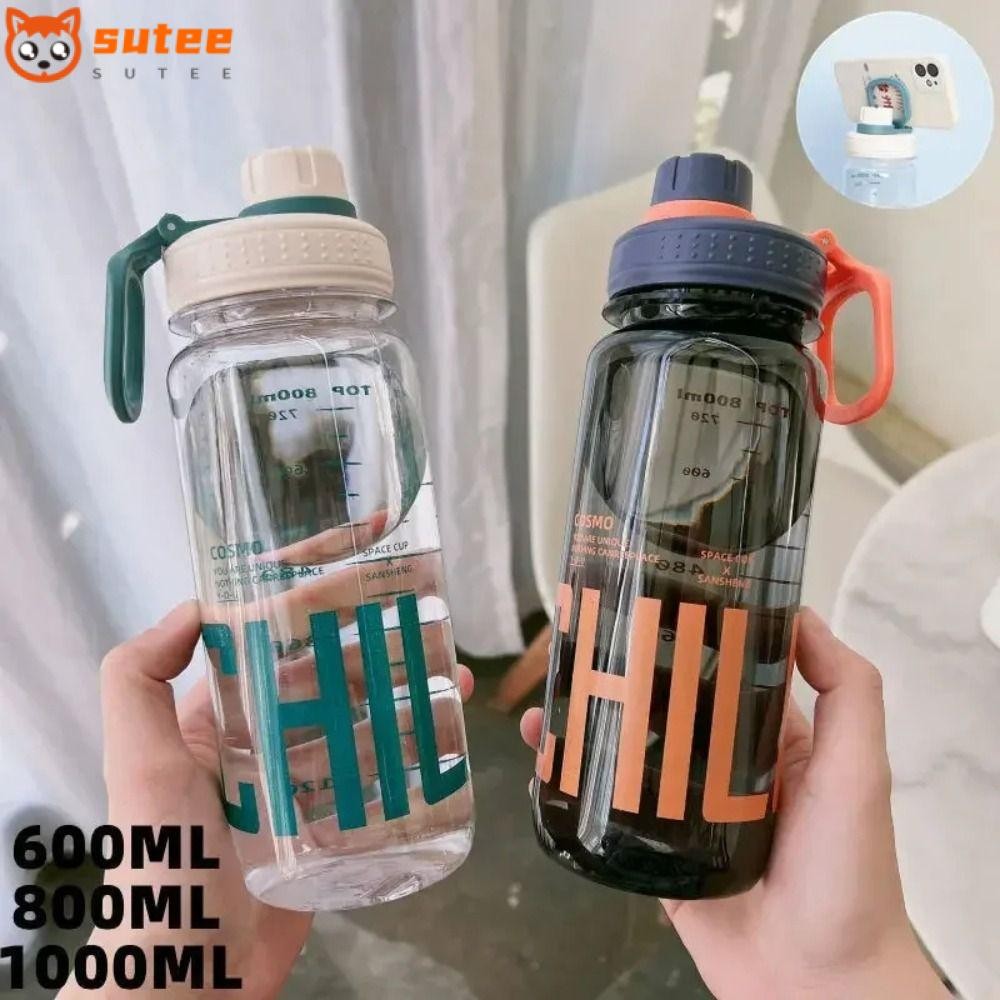Suteee ขวดน้ํา,ป้องกันการรั่ว 0.6L/0.8L/1L ขวดเครื่องดื่มความจุขนาดใหญ่,แบบพกพาพร้อมสายจับพลาสติกน้ําหนักเบากาต้มน้ําเดินทางปีนเขาเดินป่า
