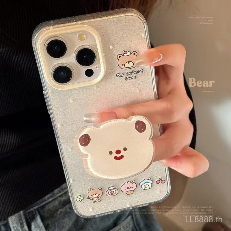 เคสมือถือสำหรับ iPhone ขาตั้งหัวหมี16/14Promax/15กลิตเตอร์13/12/11pro รุ่นใหม่ xsmax/XR เคสป้องกันแบบเต็มรูขนาดใหญ่7/8PLUS g3ad