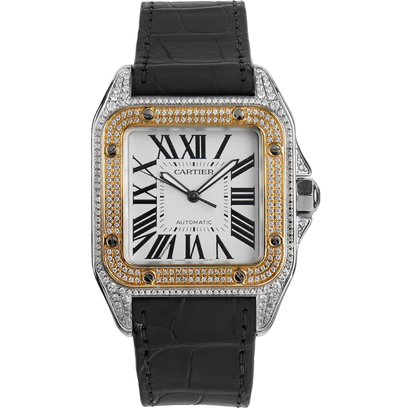 Cartier [ใหม่] Cartier Cartier Santos W20072X7 Gold Back Diamond Automatic Mechanical Watch นาฬิกาผู