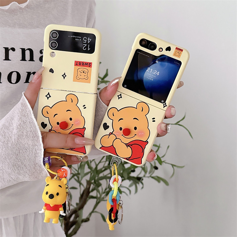 ปลอกน่ารักสําหรับ Samsung Galaxy Z Flip 6 5 4 3 การออกแบบการ์ตูน Hard PC หมี Zflip3 Flip4 Flip5 Flip6 พร้อมโซ่เคสโทรศัพท์