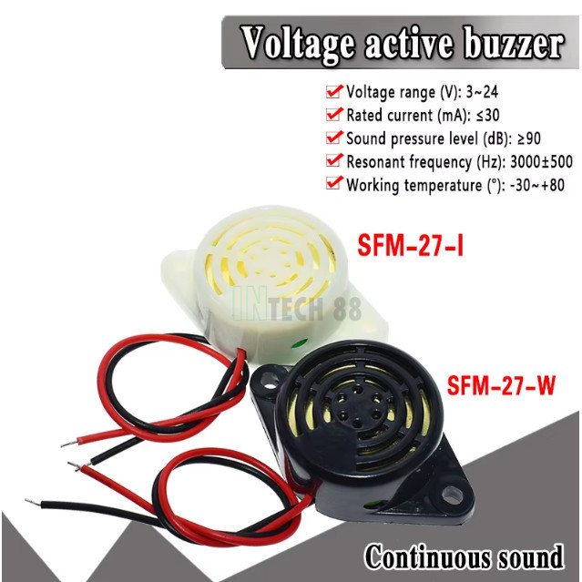 Electronic Buzzer SFM-27 DC3-24V บัสเซอร์ ออดเตือน (ขาว) Alarm Sound Continuous