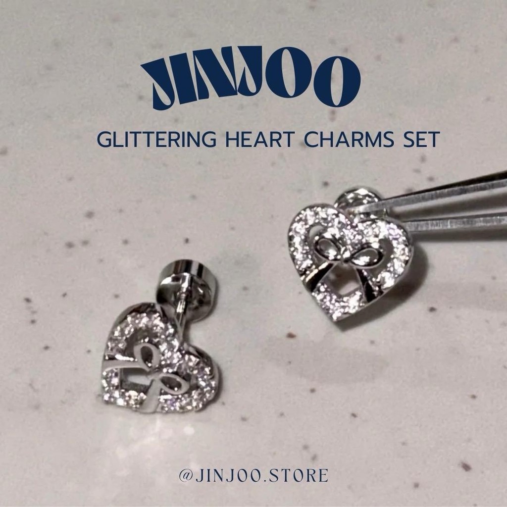 Jinjoo set 4 ชิ้น จิวต่างหู รุ่น Glittering Heart Charms set 4 แบบ 4 สไตล์ ก้านหนา 0.8 (สแตนเลส 316)
