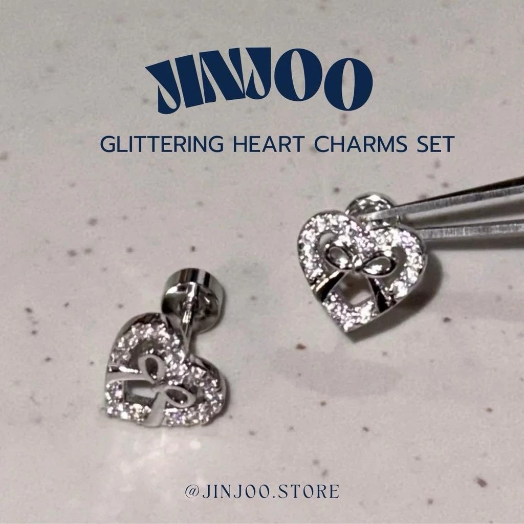Jinjoo set 4 ชิ้น จิวต่างหู รุ่น Glittering Heart Charms set 4 แบบ 4 สไตล์ ก้านหนา 0.8 (สแตนเลส 316)
