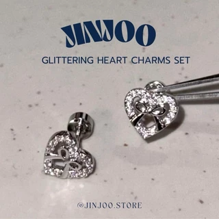 Jinjoo set 4 ชิ้น จิวต่างหู รุ่น Glittering Heart Charms set 4 แบบ 4 สไตล์ ก้านหนา 0.8 (สแตนเลส 316)