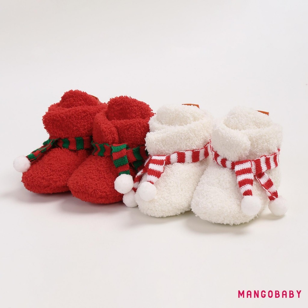 มก-ทารกแรกเกิดฤดูหนาวรองเท้าคริสต์มาสลายผ้าพันคอรองเท้าเด็กแฟลตอบอุ่นสบายๆเดินรองเท้าสําหรับเด็กวัยหัดเดินทารก