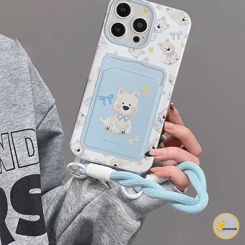 เคสแบบนุ่มพร้อมสายคล้องสำหรับใส่บัตรรูปลูกสุนัขสุดน่ารัก เข้ากันได้กับ IPhone 13 15 14 11 12 Pro Max 7 8 16 Plus XR X SE