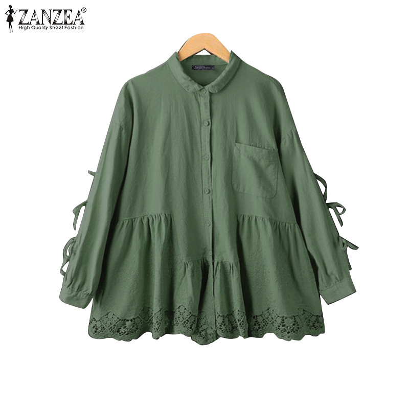 ZANZEA ใส่ ซานเซีย ผู้หญิงเกาหลีลําลองคลาสสิกปก3/4แขนเสื้อเย็บปะติดปะต่อกัน