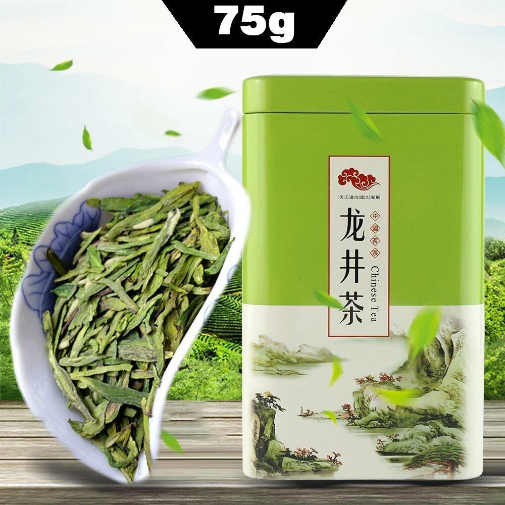 กล่องชาเขียว Xihu LongJing - ชาเขียวจิงหลงดีมังกรสด 75 กรัม สินค้าใบชาจีน อาหารเขียวดั้งเดิมใบหลวม ออร์แกนิค