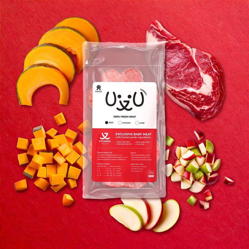 บาร์ฟสุนัข - BARF  X 'PLORERS  สูตรเนื้อวัว 500g - (Nutrient mix)  BEEF  X 'PLORERS