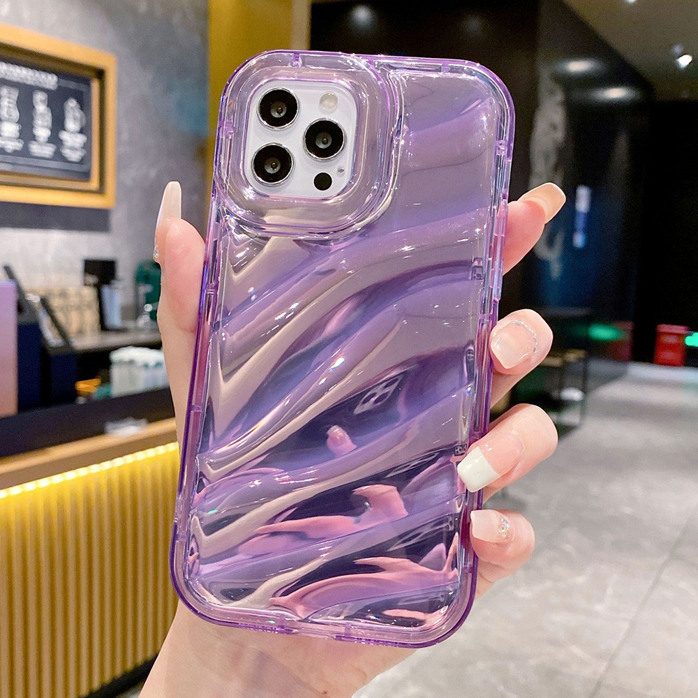 TPU เคสเลเซอร์สีสันสดใสสำหรับ IPhone 16 15 Pro Max 11 12 13 14 6 7 8 SE XR XS Max Water Ripple Soft Clear Cover