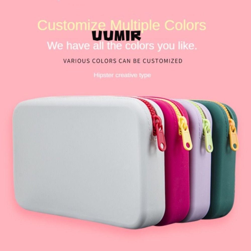 UUMIR กระเป๋าเก็บเครื่องสําอาง, ที่ใส่แปรงแต่งหน้าทรงสี่เหลี่ยมกันน้ํา, แบบพกพาพร้อมซิปกระเป๋าเก็บซิลิโคนความจุขนาดใหญ่เดินทาง