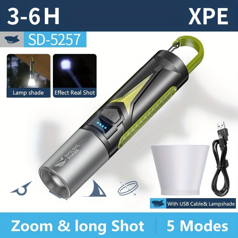 Smiling Shark 5 โหมดแสง Zoomable Power Display ไฟฉายกันน้ํา Super Bright LED Multi-function ไฟฉายพกพาสําหรับ Camping Hiking Repairing