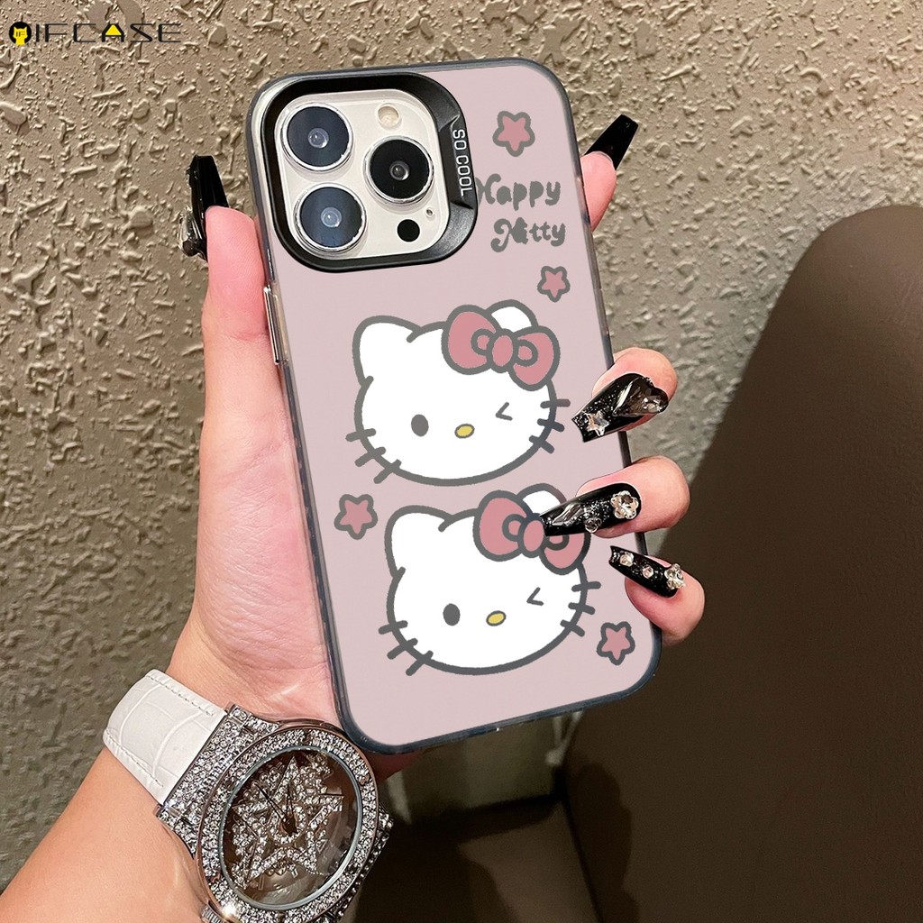 สําหรับ Vivo V23 V20 Pro V23e V21 V21e 4G 5G V21s V5 V5s เคสโทรศัพท์ Hello Kitty HelloKitty แมวน่ารักการ์ตูนสีชมพูสีดําหรูหราเลเซอร์ Frosted นุ่มปลอกกรณีปกหลัง