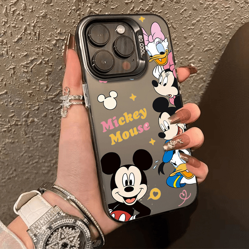 เคสไอโฟน16 สีดำหรูหราซิลิโคนแข็งกรณีโทรศัพท์ for IPhone 13 15 7Plus 14 12 11 16 Pro MAX 8 6 7 6S Plus เป็ดโดนัลด์สีชมพู