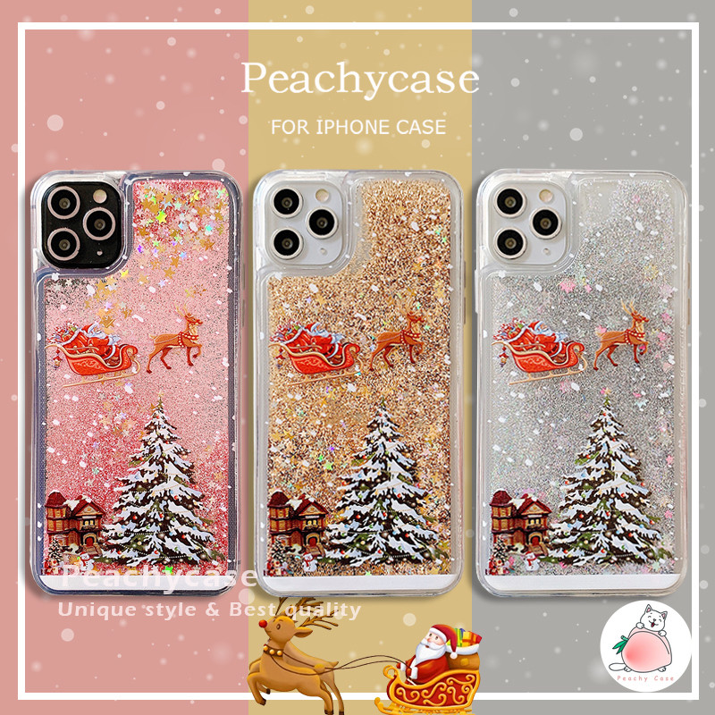 Merry Christmas Tree Santa Claus Elk Glitter Quicksandเคสโทรศัพท์สําหรับiPhone 16 15 14 Plus 13 12 Mini 11 Pro Max Xs Xr X 8 7 Plus TPUกันกระแทกปลอก