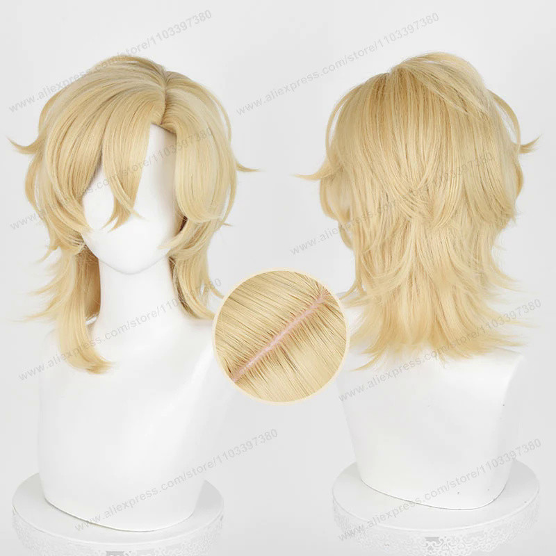 🎀 ผมอะนิเมะOCS Aventurine Cosplay Wig 40cm Short Golden Hair Honkai Star Rail HSR Cosplay Wigs Heat 