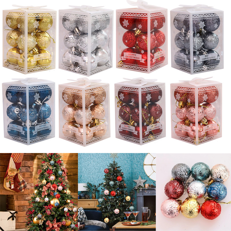 12 ชิ้นต้นคริสต์มาส Ball ตกแต่ง Xmas Red Gold แขวนต้นไม้จี้ Home Party Balls