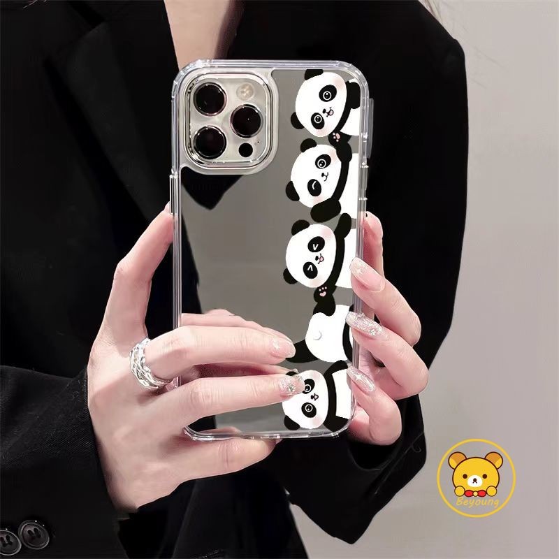 น่ารัก Panda กระจกสําหรับ Realme C61 C67 C65 C55 C53 C51 C35 C33 C30 C25S C25Y C25 C21Y C21 C17 C15 