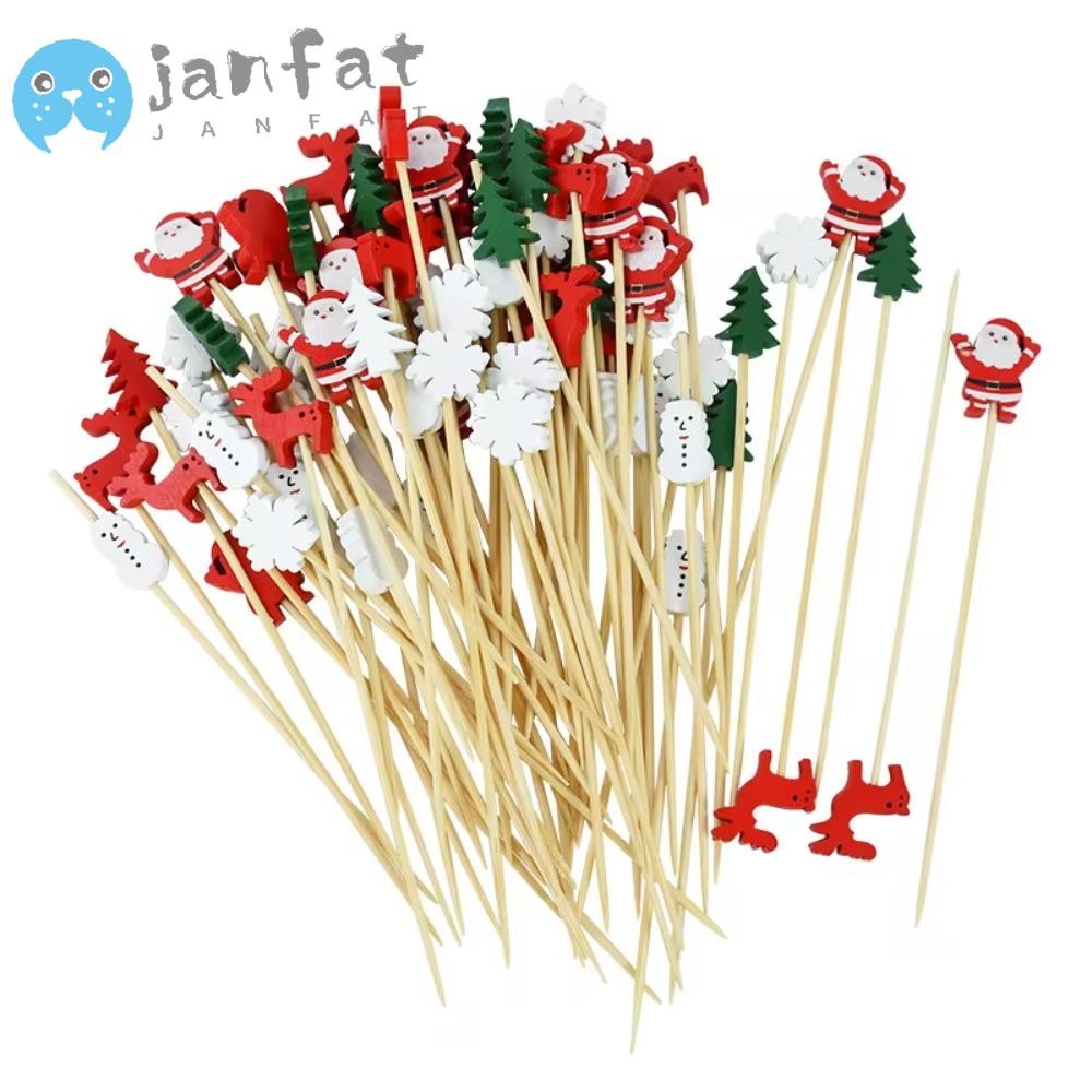 Janfat 50 ชิ้นผลไม้คริสต์มาส,ไม้จิ้มฟันคริสต์มาสซานตาคลอสแบบใช้แล้วทิ้ง,ต้นคริสต์มาส Xmas Party Supplies Snowman สลัดผลไม้ไม้ไผ่ Sticks ขนมหวาน
