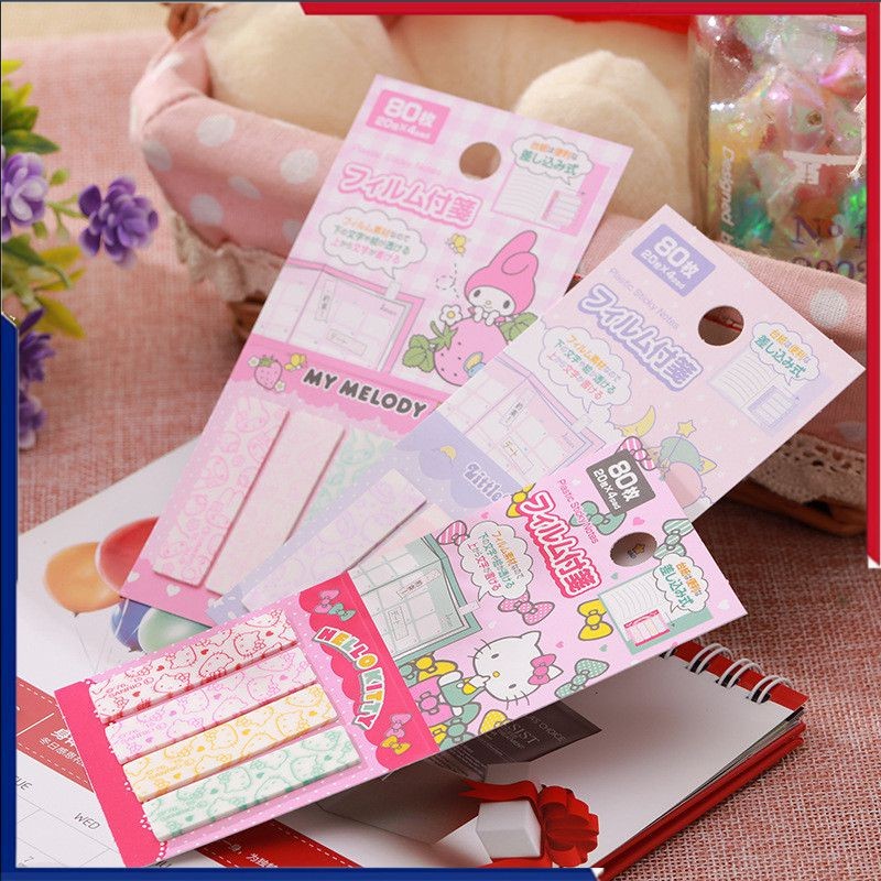 Sanrio Memo สติกเกอร์อะนิเมะรูป Hello Kitty Melody Sticky Note 80 แผ่นการ์ตูน Kawaii วัสดุสติกเกอร์ดัชนีเด็กของขวัญ