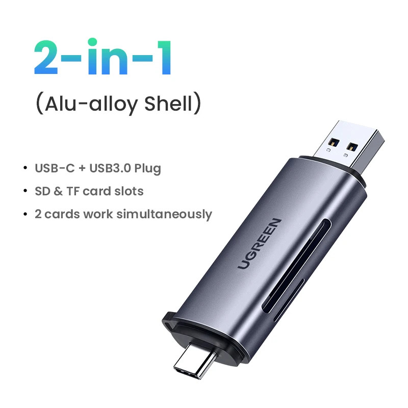 Ugreen เครื่องอ่านการ์ด USB 3.0 และ Type C ถึง SD เครื่องอ่านการ์ด Micro SD TF สําหรับเครื่องอ่านการ์ดหน่วยความจําคอมพิวเตอร์