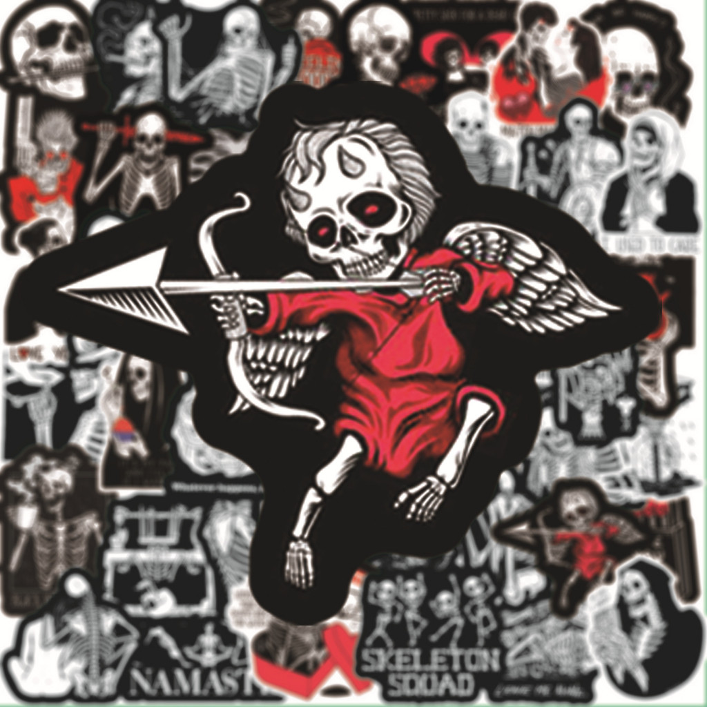 พร้อมส่ง Halloween ฮาโลวีน punk ดำขาว Love SKULL devil sticker สติกเกอร์ ศิลปะกอทิก 50ชิ้น