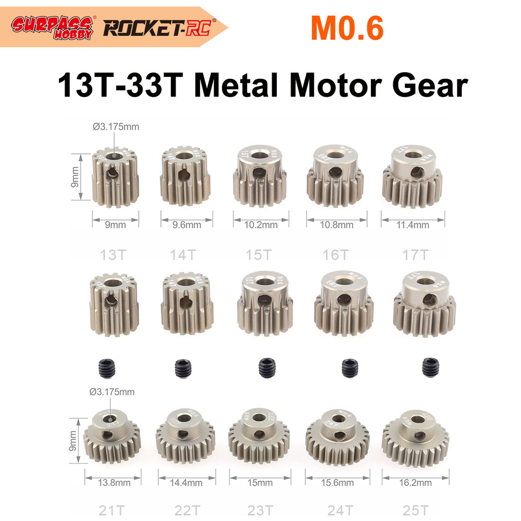 Surpass Hobby M0.6 3.175 มม.เพลา 13T 14T 15T 16T 17T 18T 19T 20T 21T 22T 23T 24T 25T 26T 27T 28T 29T 30T 31T 33T โลหะเกียร์อลูมิเนียม RC มอเตอร์เกียร์
