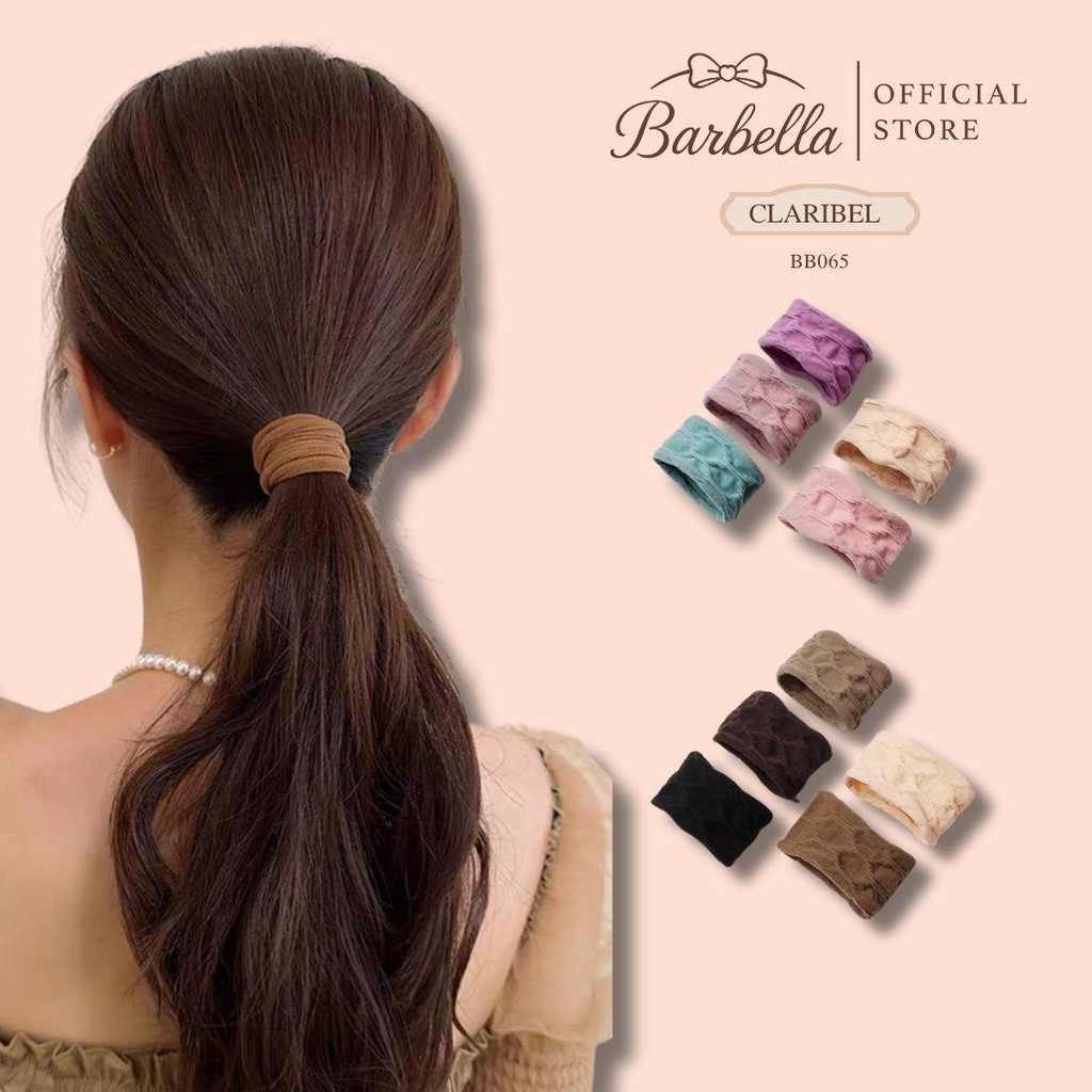 Barbella ยางรัดผมผ้าทอลายเกลียว สไตล์เกาหลี นุ่มยืดหยุ่น เซ็ต 5 เส้น รุ่น Claribel (BB065)