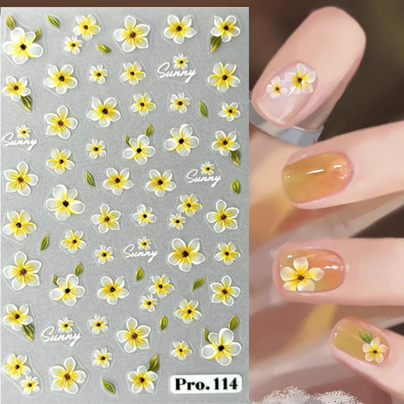 สติ๊กเกอร์ติดเล็บ ตกแต่งเล็บ สีขาว สีเหลือง กลีบ สติ๊กเกอร์ติดดาว