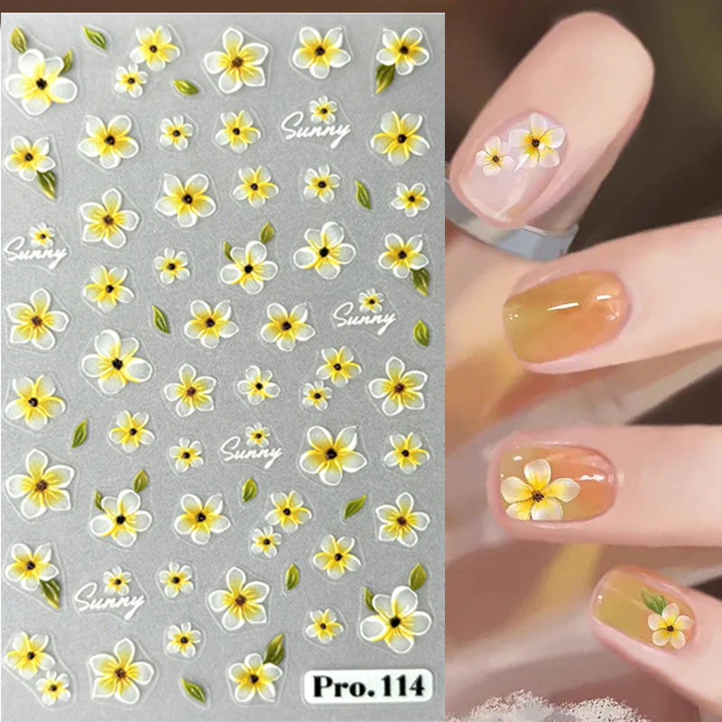 สติ๊กเกอร์ติดเล็บ ตกแต่งเล็บ สีขาว สีเหลือง กลีบ สติ๊กเกอร์ติดดาว