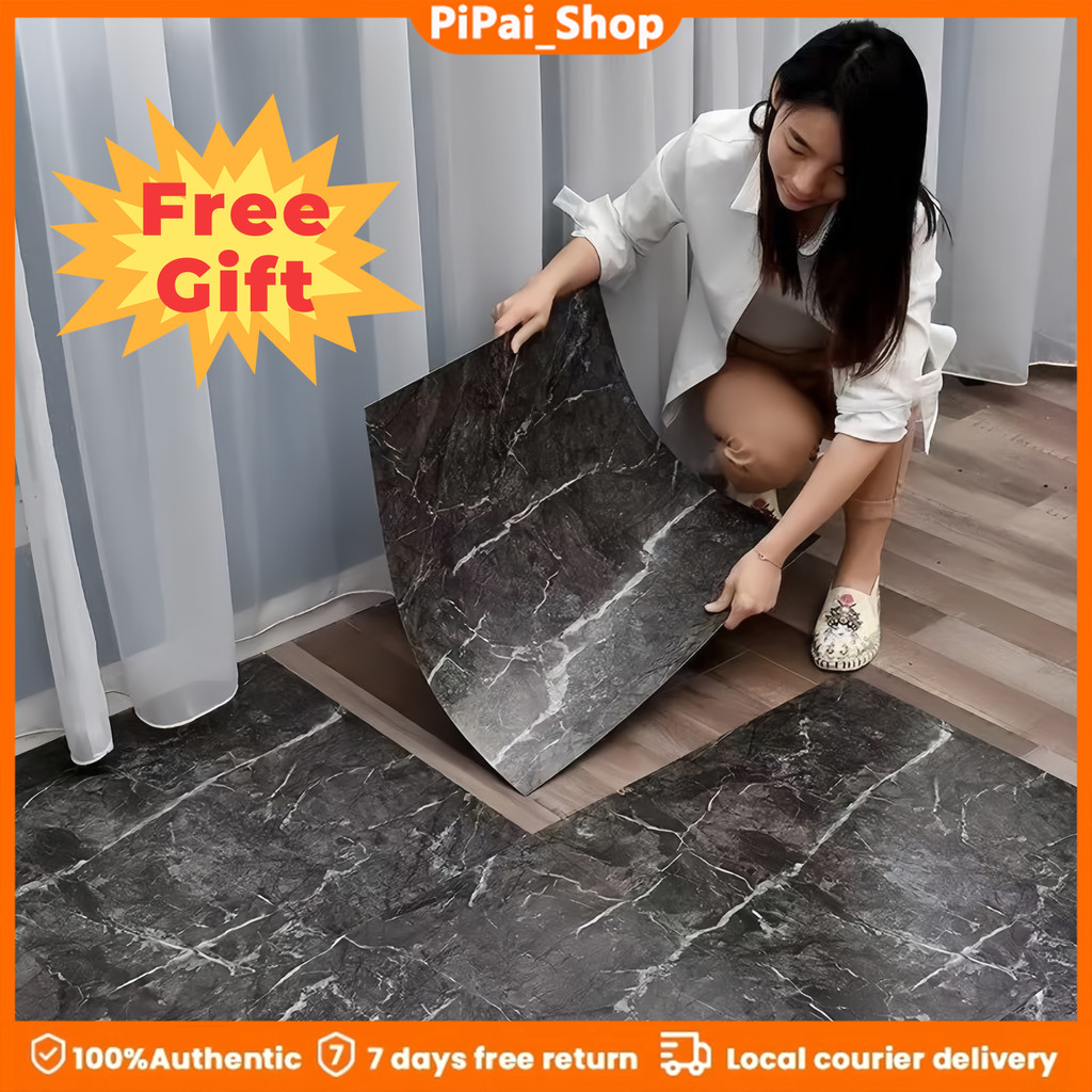 สติกเกอร์พื้นลวดลายหินอ่อน PVC ติดเองได้ สติกเกอร์ผนังกันน้ำ สติกเกอร์ตกแต่งห้องน้ำ 60*60 ซม