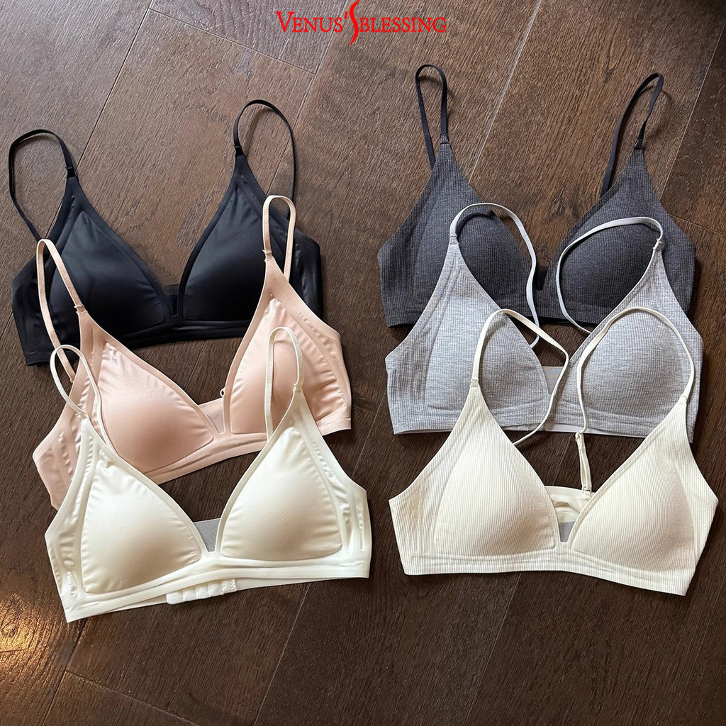 M-XL High-Quality Deep-V Thin Jelly Triangle Cup Bra, สตรีซาตินลัสเตอร์, ไร้รอยต่อและไร้สาย, เหมาะสำหรับบราหน้าอกเล็กและสายคล้องไหล่บาง