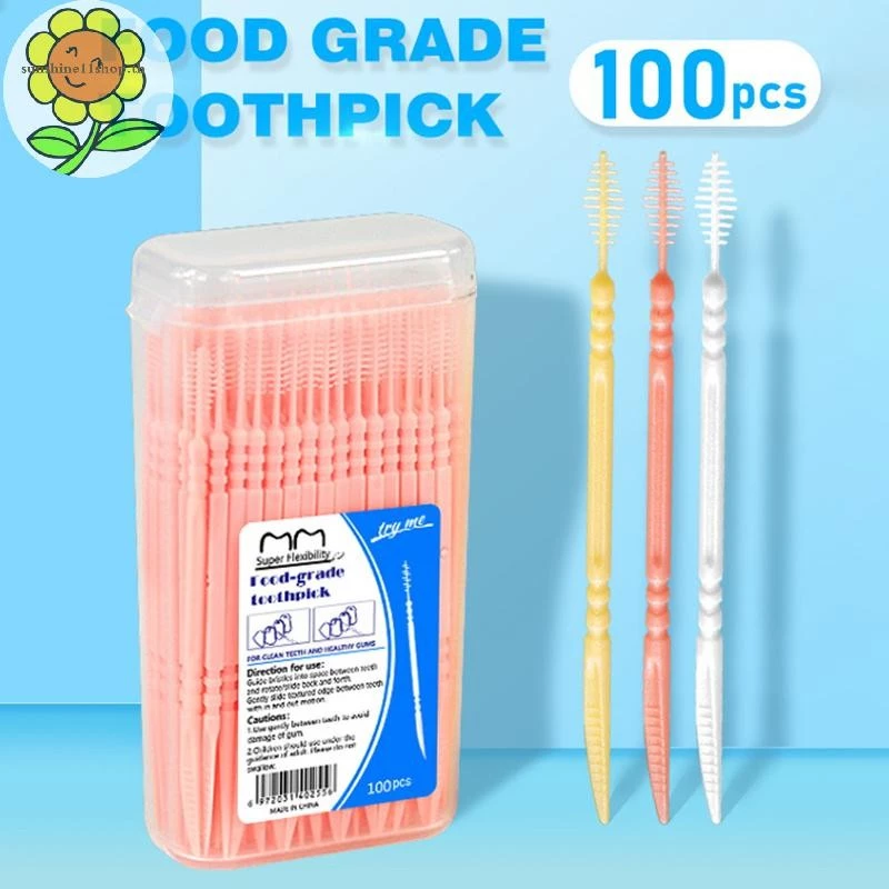 SUNSHOP 100 ชิ้น/กล่อง ไหมขัดฟัน Inter แปรงฟันไม้จิ้มฟัน ดูแลช่องปาก ไหมขัด Pick TH