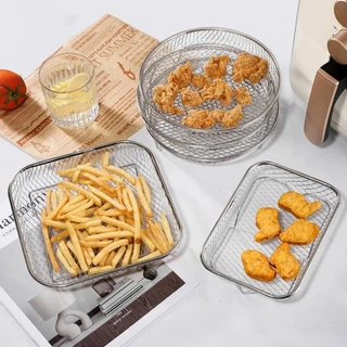 LIAOYING ชั้นวางย่าง, ชั้นวางทอดอากาศสแตนเลสวางซ้อนกันได้, ถาด Airfryer แบบไม่ติด อุปกรณ์ครัว
