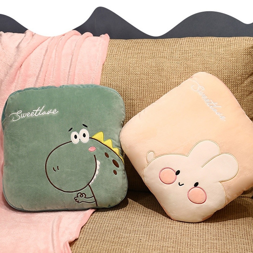 BREWZY ผ้าห่มเครื่องปรับอากาศ, หมอนตุ๊กตาการ์ตูนน่ารัก 3-in-1, เบาะหลังโซฟามัลติฟังก์ชั่นแบบพกพาพับ - รูปที่ 7