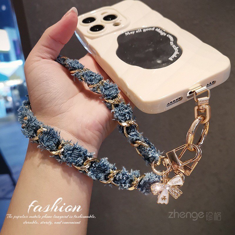 ใหม่สไตล์สักหลาดโลหะโซ่โทรศัพท์มือถือแฟชั่นเชือกเส้นเล็กโทรศัพท์มือถือ อิน สไตล์สายรัดข้อมือสั้นสุภาพสตรีข้อมือเครื่องประดับ แข็งแรง ทนทานหัวเข