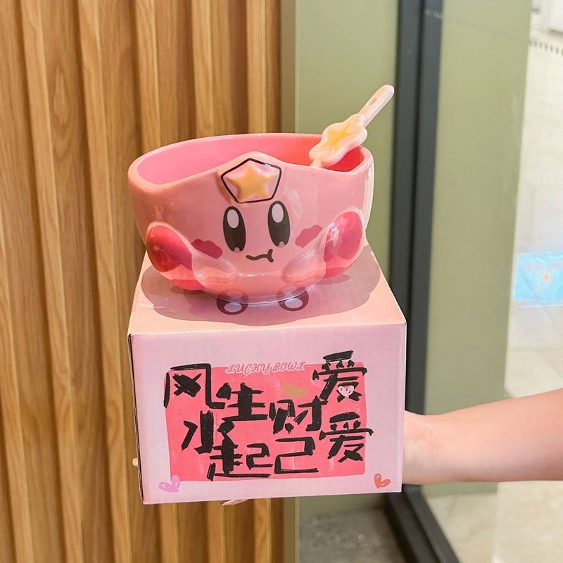 [ส่วนลด] Girl Star Kirby เซรามิคชามข้าวแห้ง Influencer การ์ตูนบนโต๊ะอาหารมูลค่าสูงสําหรับแฟนแฟน