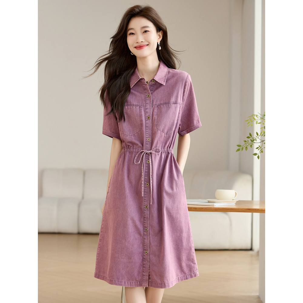 XUWEN กรกฎาคมชุดผมตรง Super Hot Temperament บาง Denim ชุดหญิงฤดูร้อน 2025 หลวม Slimmer ดูขนาดเล็กลดอ