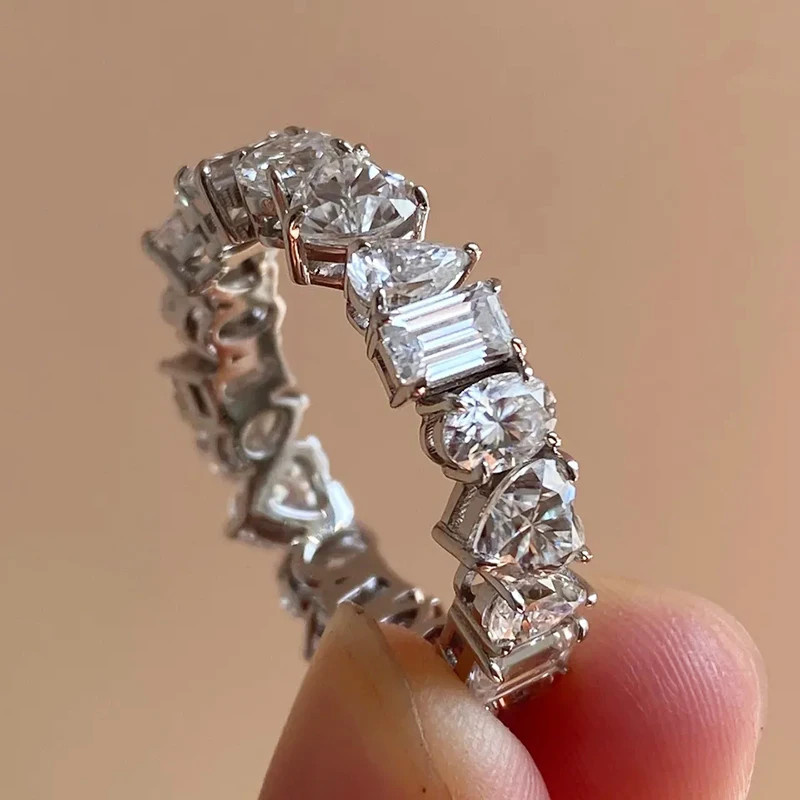 แฟชั่น 925 เงิน Chic ประกายเรขาคณิต Cubic Zirconia แหวนผู้หญิงเครื่องประดับงบหญิงแฟชั่นงานแต่งงาน Band Finger อุปกรณ์เสริม