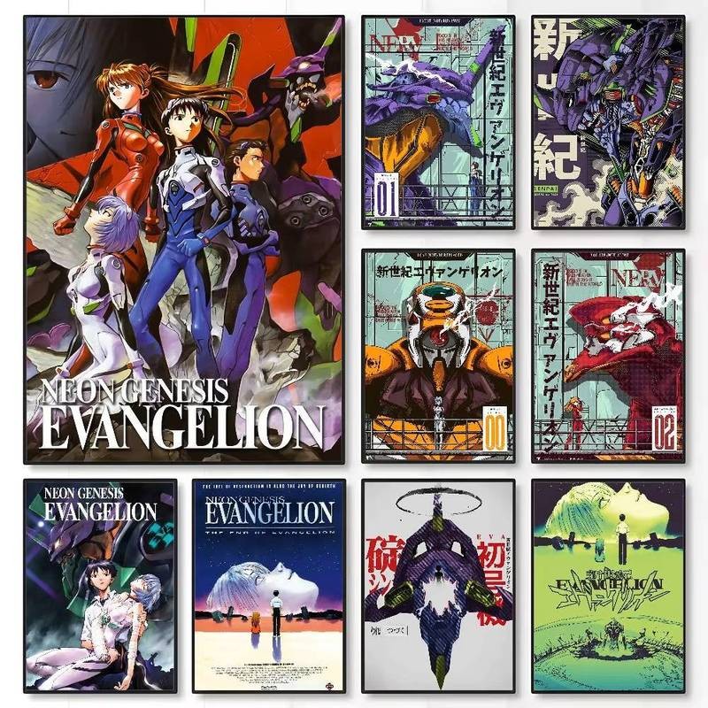 Anime Neon Genesis Evangelion โปสเตอร์สติ๊กเกอร์ติดผนังกันน้ํา N - Unit-0 G - Unit-01 E - Evangelion สําหรับห้องนอน retro ตกแต่งคุณภาพสูงของขวัญการพิมพ์